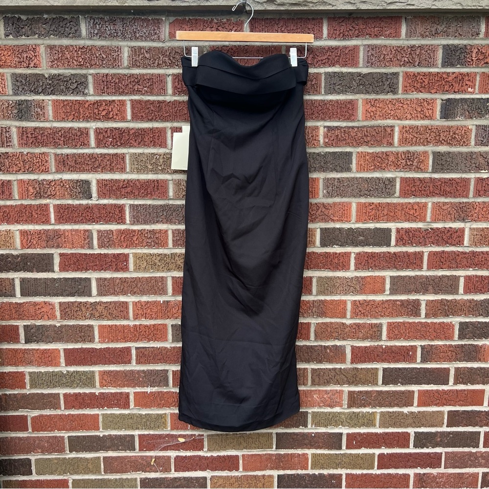 LanTing Black Strapless Cocktail Midi Silk Wedding Dress